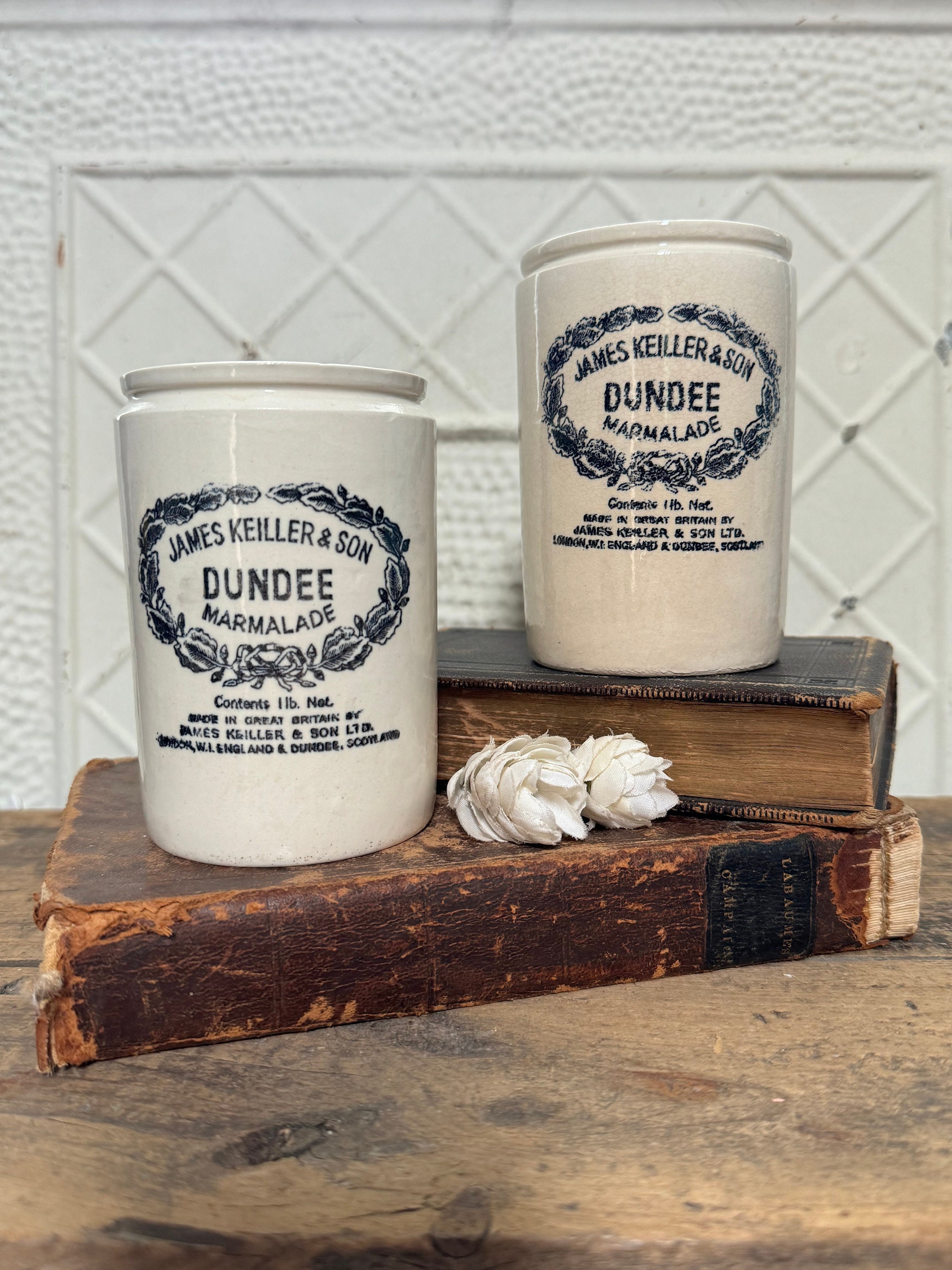 James Keiller & Sons ジャム陶器容器 4個セット Keiller Marmalade In Antique Ceramic & Porcelain Crocks for sale