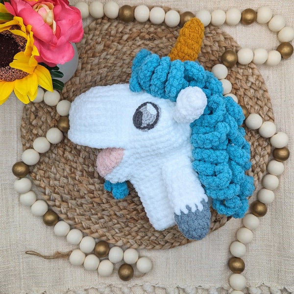 Marionnette cheval licorne, marionnette inspirée de la licorne, marionnette licorne, marionnette au crochet, jouet de marionnette, licorne, jouet cheval licorne, jouet licorne