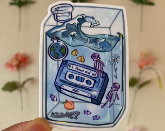 Wave to Earth Sticker | Ocean Theme, Flask Design, Glossy Sticker