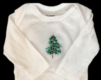 Embroidered Pine Tree Baby Bodysuit, Gender Neutral Baby Clothes, Forest Tree Embroidery Bodysuit, Baby Shower Gift for Nature lovers