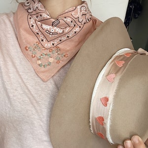 Embroidered Sandy Pink Bandana With Floral XOX - Etsy