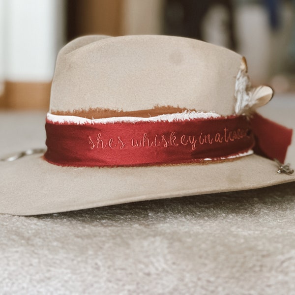 Embroidered cowgirl hat band “she’s whiskey in a teacup” | (not reversible)