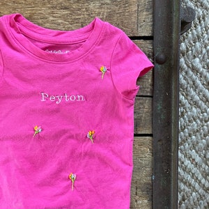 Personalized Baby + Toddler tshirt with embroidered  name and flower motifs | toddler name tshirt  | short sleeve baby tshirt