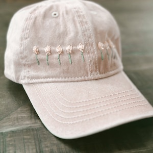 Hand Embroidered tulip baseball cap, floral Baseball Cap, Feminine Baseball Hats