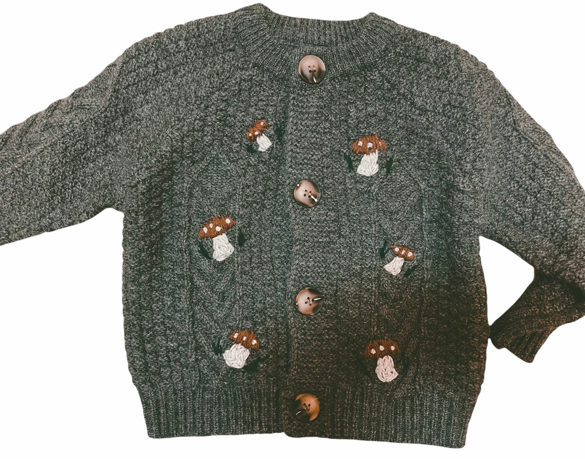 Suéter grueso para niños pequeños con champiñones bordados suéter acogedor para niños cárdigan bordado para niños pequeños Ropa Ropa para niña Jerséis Rebecas 