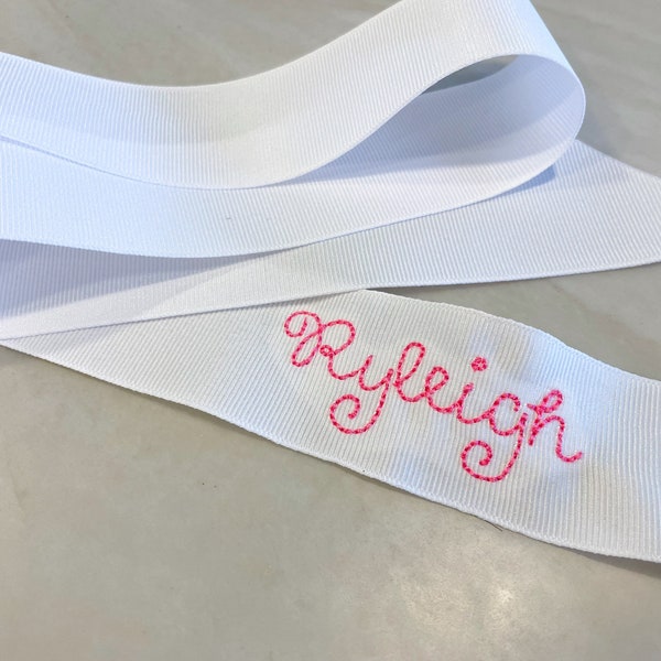 Personalized embroidered ribbon | embroidered ribbon to enhance gift or basket | embroidered name ribbon for hair