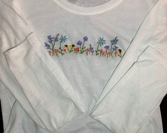 Hand embroidered long sleeve cotton tshirt