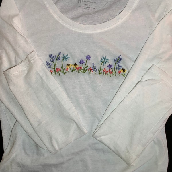 Hand embroidered long sleeve cotton tshirt