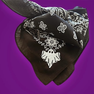 Halloween bandana - embroidered ghost on black bandana
