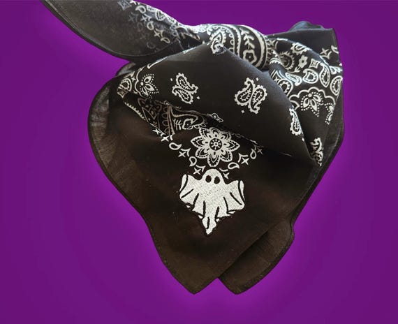 Halloween bandana - embroidered ghost on black bandana