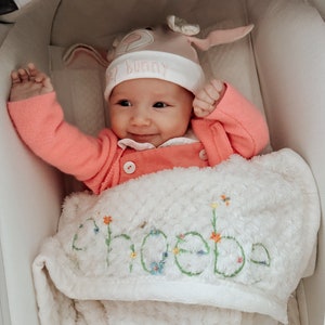 Embroidered baby name blanket, Personalized Baby Blanket Girl, Boy, Embroidered Blanket Baby Gift, Floral name soft Blanket