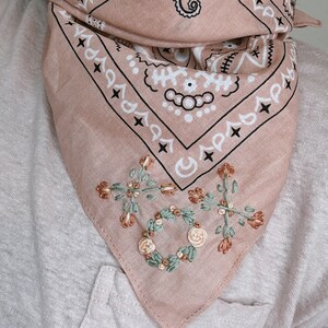 Embroidered Sandy Pink Bandana With Floral XOX - Etsy