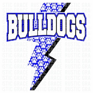 Bulldogs Png Digital download file bulldog paw print lightening  bolt sublimation png school spirit png file mascot design file download