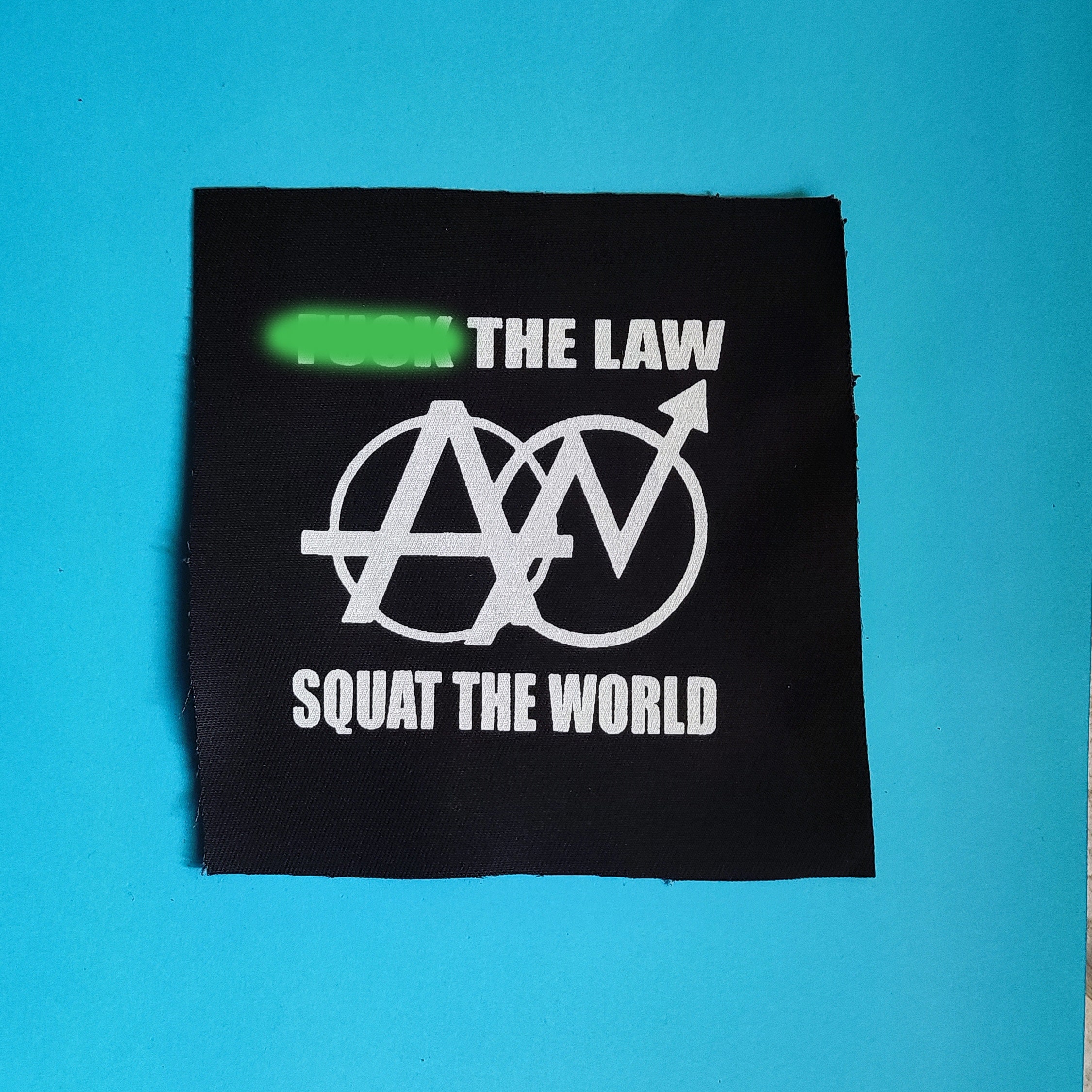 Squat Symbol Patch, Black on Off White Canvas - squatter, anarchy patch, punk  patches, decolonize occupy, international solidarity anarchist