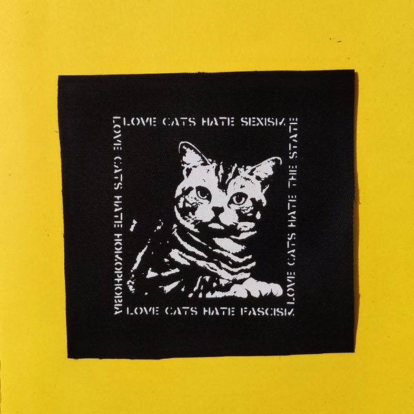 Love cats hate/sexism/state/fascims/homophobia-punk patches-acab patches-1312 patches-Punk accessories-gift for her-Punk clothing-for jacket