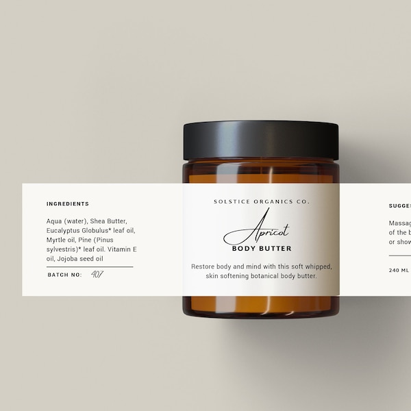 Wrap Around Label Template, Body Butter Jar Label, Balm Label Template, Amber Jar Label, Canva Template, DIY Label Template - Apricot