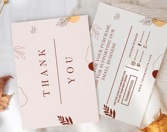 Fall Boho Business Thank You Card Template, Autumn Printable Thanks For Your Purchase Card, DIY  Business Package Insert Card Canva - ATY