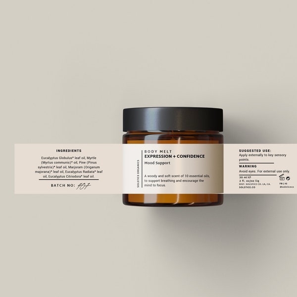 Wrap Around Label Template, Body Butter Jar Label, Balm Label Template, Amber Jar Label, Canva Template, DIY Label Template -Expression S