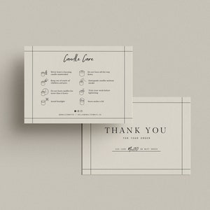 Candle Care Card, Thank You Card, Minimal Thank You For Your Order Template, Minimal Thank You Card, Thank you Card, Canva template - T05