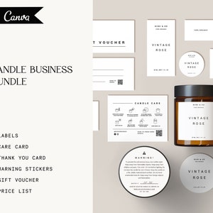 Minimalist Candle Label Template Bundle, Candle Business Templates Bundle, Candle Care Template, Price List Template, Gift Voucher