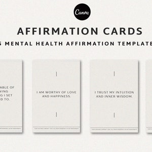 Minimale affirmaties sjabloon, geestelijke gezondheid bevestigingsdek, afdrukbare bevestigingskaarten, mentaliteitsaffirmaties, aanmoedigingskaarten