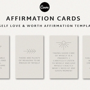 Selbstliebe Affirmationskarten Vorlage, Selbstwert Affirmation Deck, Canva Affirmationskarten, Affirmationskarten Printable, Ermutigungskarten