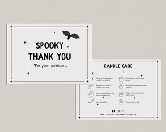 Halloween Candle Care Card, Halloween Thank You Card, Minimal Thank You For Your Order Template, Thank you Card, Canva template - HTY1