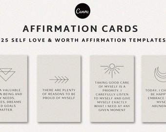Self Love Affirmation Cards Template, Printable Encouragement Cards (Canva)
