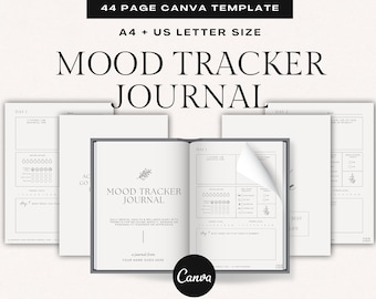 Mood Tracker Journal Template, Daily Mental Health & Wellness Diary, Canva Journal Template, Coaching Templates, Therapist Tools Templates,