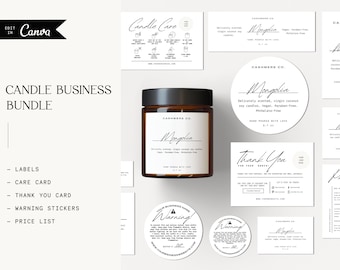 Minimalist Candle Label Template Bundle, Candle Business Templates Bundle, Candle Care Template, Price List Template, Warning Stickers