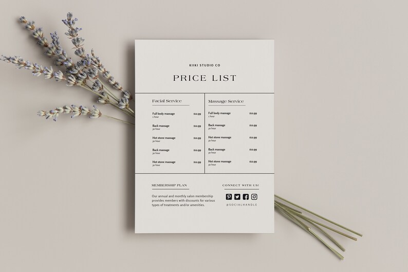 Minimalist Printable Price List Template, Editable Price Sheet, DIY ...