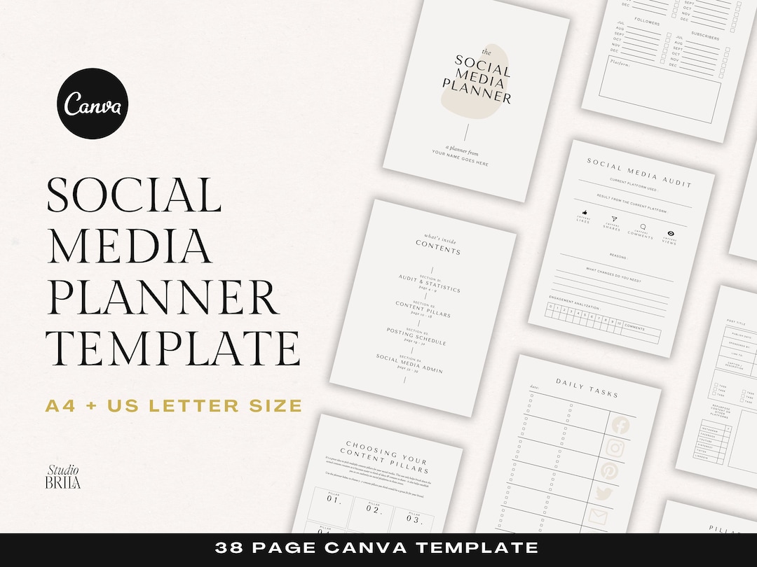 Social Media Planner Template, Canva Social Media Planner, Content
