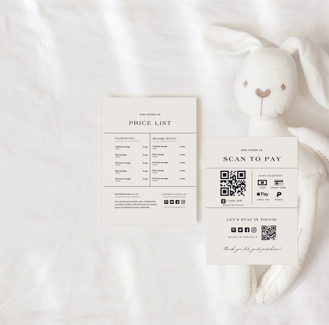 Editable Price List and Scan to Pay Sign Template (canva) - Etsy