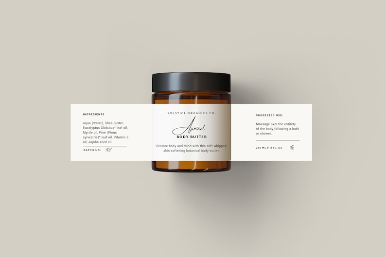 Wrap Around Label Template, Body Butter Jar Label, Balm Label Template, Amber Jar Label, Canva Template, DIY Label Template Apricot image 1