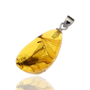 2 WINGED TERMITES - Natural Burmese Amber Pendant with Fossil Inclusion - Sterling Silver Boho Pendant - Entomology, Gift, Jewelry