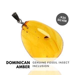 INSECT - Natural Dominican Amber Pendant with Fossil Inclusion - Sterling Silver