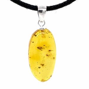 Dominican Amber Pendant with Fossil Insect Inclusions - Sterling Silver .925