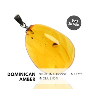 INSECT - Natural Dominican Amber Pendant with Fossil Inclusion - Sterling Silver