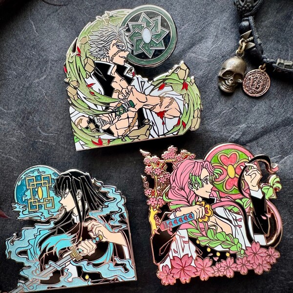 Demon Samurai Hunter Hard Enamel Pin Water Fire Breathing, Anime Yokai Manga Dragon Boy Sun Awakened Blood Demon Art Moon Katana