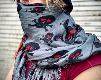 Pirate Skull Scarf Slayer World Painted Blood Large Gray Black