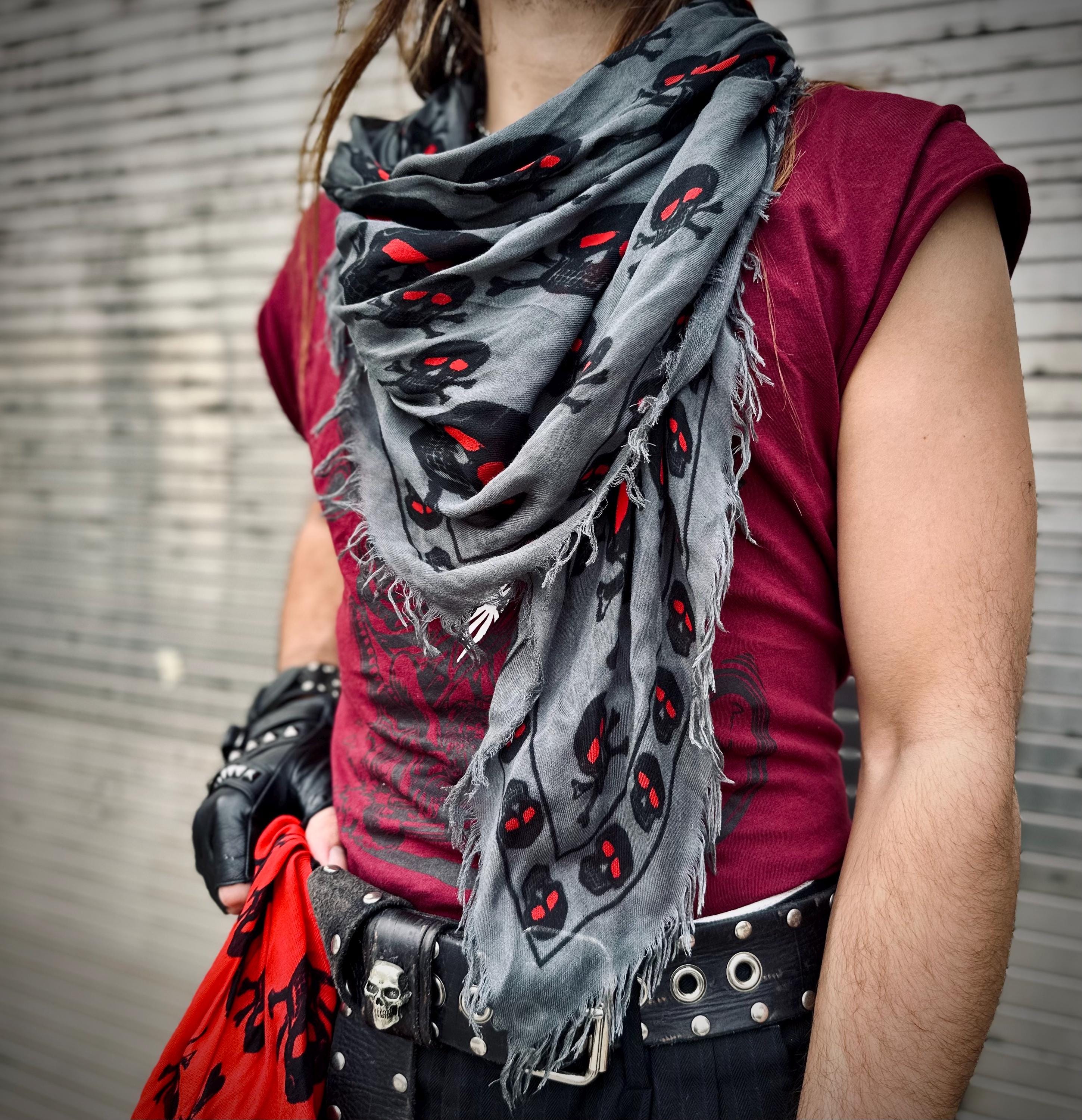 Skull Crossbones Scarf Distressed Neckerchief Punk Goth Rocker