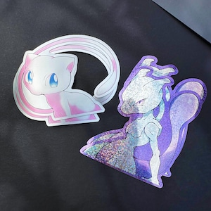 Mew & Mewtwo Metallic Sticker Vinyl Waterproof Decal Kawaii Gaming Master Ball Psychic Legendary Anime Accessories Laptop Peeker Car