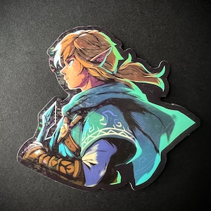 Stylized Link Sticker, ToTK BoTW, 3&quot; Holographic Vinyl Sticker Gamer Hero Kingdom Sword