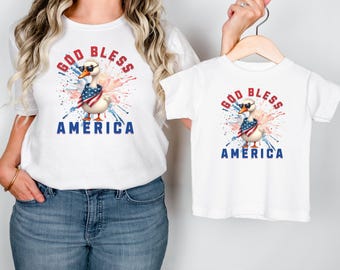 God Bless America T-Shirt, Patriotic Goose Shirt, 4th of July Celebration, American Flag Silly Goose Tee, Independence Day Apparel Duck
