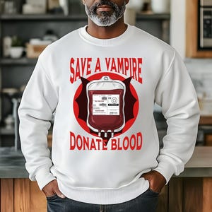 Halloween-vampyrtröja, blodbanksdonationspåse, donera blod och rädda ett liv, laboratoriegruppskostym, rolig vampyrtröja