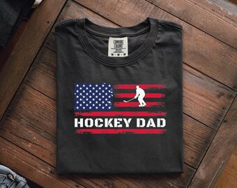 Hockey Dad Sweatshirt, American Flag Sweatshirt, Hockey Silhouette Comfort Colors Shirt, Dad Holiday Gift, Patriotic Hockey Sweatshirt