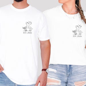 Camiseta personalizada de gansos amorosos, camiseta de luna de miel, camiseta de animales adorables, camiseta de pajaritos, camisetas de dibujos animados, regalo, colores suaves