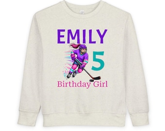 Sudadera de cumpleaños de hockey, camiseta de fiesta de hockey personalizada con nombre para niños pequeños