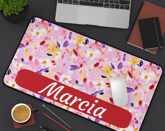 Custom Pink Floral Desk Mat: Watercolor Mouse Pad, Custom Office Decor