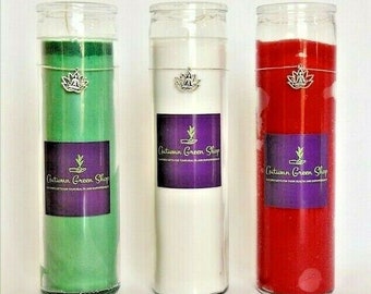 Gebet Meditation Heilung Kerzen Grün-Geld ziehen, weiß-Frieden, rot-Liebe-Set von 3